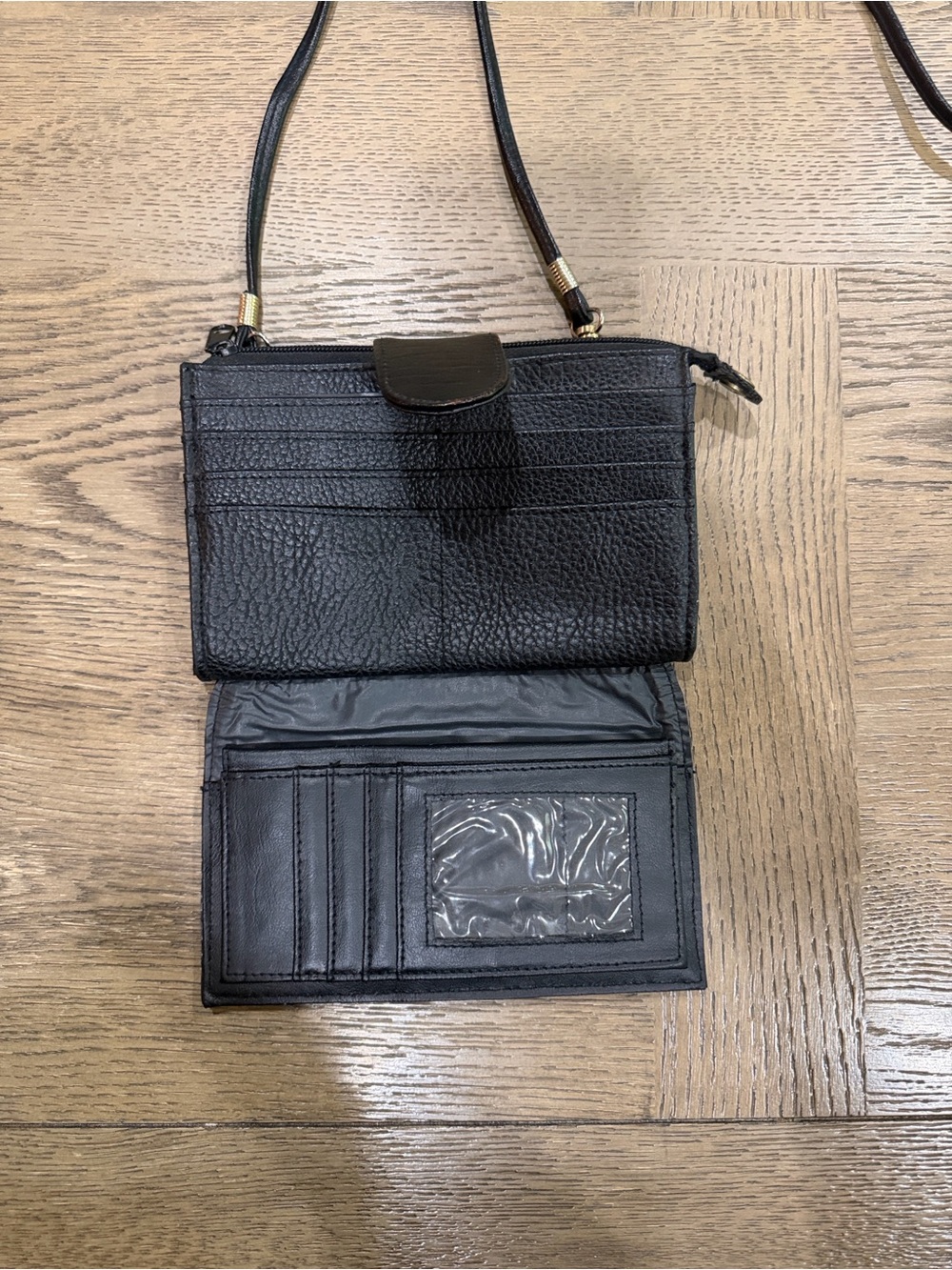 Vintage 80’s 90’s Stefano Black Pebbled Leather Crossbody Purse Removable Strap - Picture 3 of 6